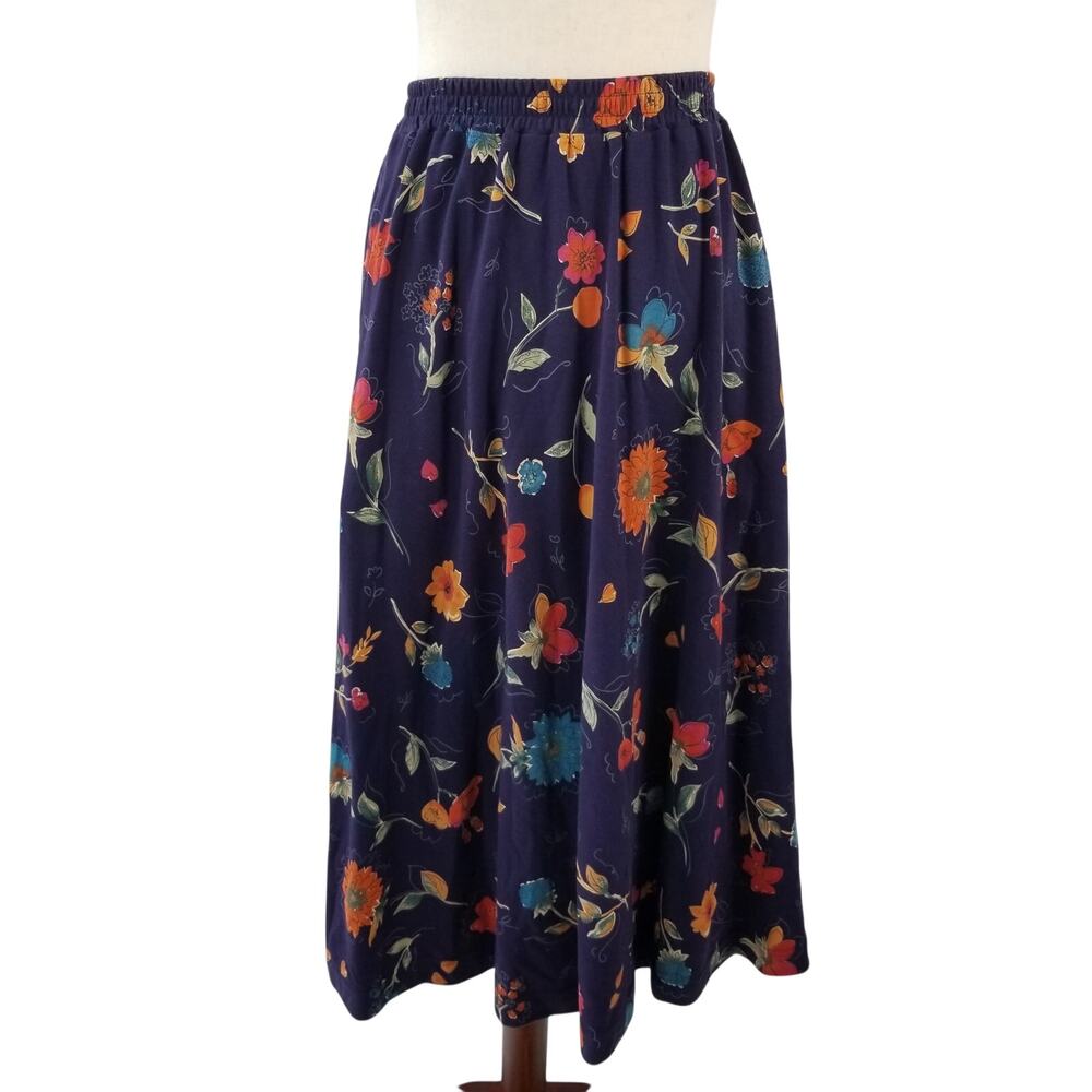 Talbots Petites Blue Orange Yellow Floral Elastic Waist Maxi Skirt Size PS